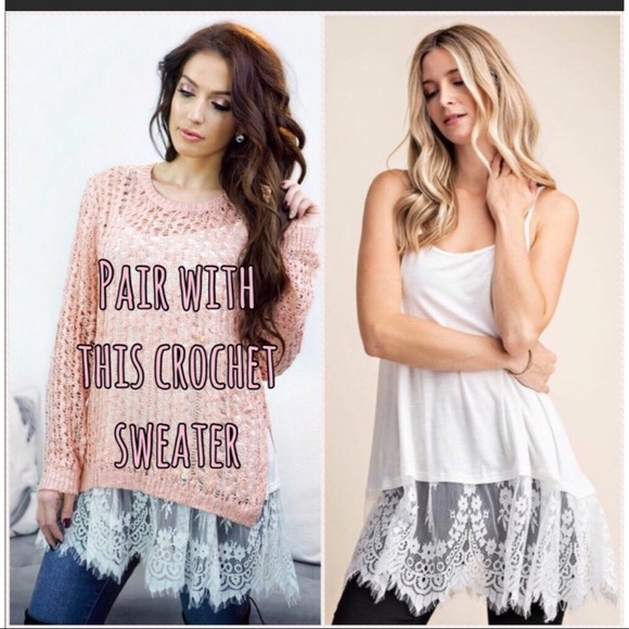 SALE DROPPED $PEARL LACE LAYERING LONG LACE TANK - Picture 3 of 4